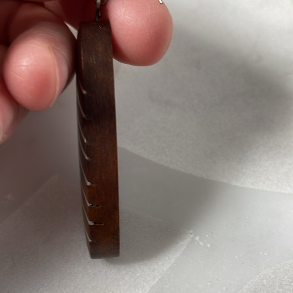 Wooden with silver metal inlay, feather earrings - Picture 3 of 9